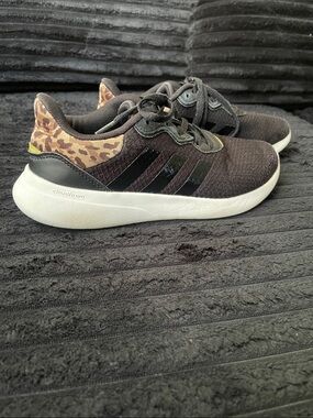 adidas women’s Black Sneakers with Leopard Heel Accent